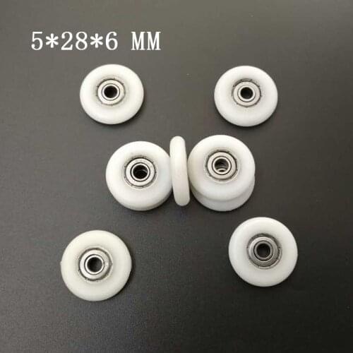 10pcs 5*28*6mm Nylon Plastic Carbon Steel Bearings Wheel Rollers Embedded Groove Suitable For Mobile Doors Accessories 10pcs/lot