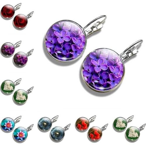 Daisy Rose Sakura Earrings Simple Style Flowers Earings Glass Cabochons Jewelry DIY Earring Women Lover Gifts Stud Earrings