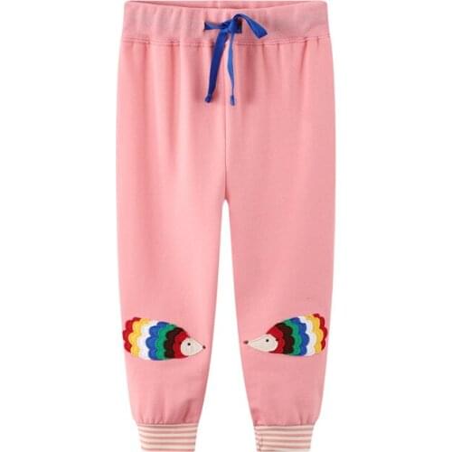 Jumping Meters Cartoon Girls Snatural Cotton Pants Autumn Pink Hedgehog Pattern Trousers Casual Children Clothing 2-7years