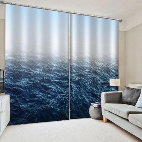 Modern 3D Curtains Living Room Blue Big Sea Curtains For Window Home Decor Custom Size 3D Drapes