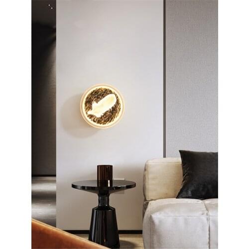 Post modern copper round glass feather wall lamps bedroom luxury living room aisle bedside LED wall sconces lights fixtures