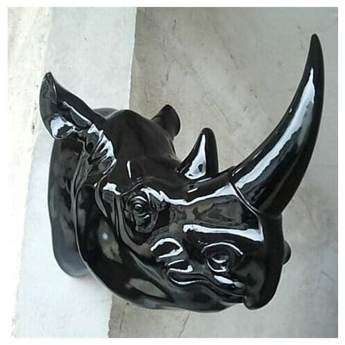 Statue A Large Animal Head Hanging Rhino Mural Home Furnishing Decorative Art Club Hall KTV Soft Outfit Sculpture Escultura Gift
