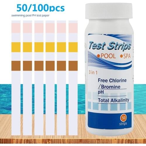 50/100pcs Chlorine PH Test Strips SPA Swimming Pool Water Tester Paper Residual Chlorine PH Value Alkalinity Hardness Test Strip