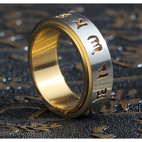 Tibetan Buddhism Heart Of Prajna Paramita Sutra Rotatable Ring Mantra Laser Cutting Hollow Rune Ring