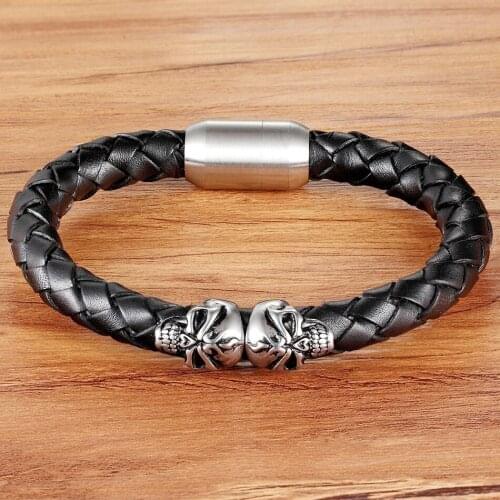 TYO Neo-Gothic Design Skeleton Pattern Stitching Personality Genuine Leather Bracelet Jewelry For Men Masculine Gift Wholesale