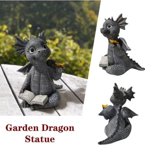 Outdoor Yard Decoration Resin Ornaments Display Mold Miniature Dragon Figurine Reading Statue Gardening Decor for Garden