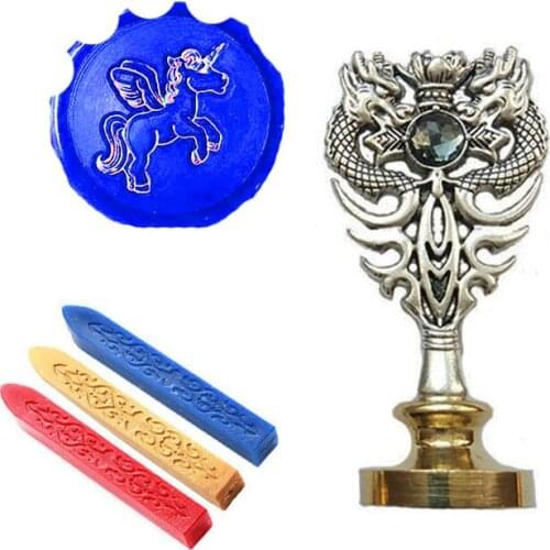 Vintage Wax Seal Stamp Kit Unicorn Running Metal Dragon Handle Wedding Invitations signature Custom Seal Stamp(Dragon Silver