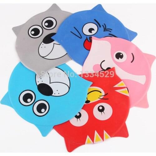 High Quality 100% Silicone Children Swimming Cap Childrens Cartoon Protect Ear Swim Cap Cute Boys And Girls Swimming Accessory