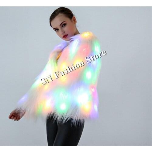 BC01 Halloween cosplay LED lights colorful luminous led costumes stage wears clothes singer dance show wears Imitation fur dress