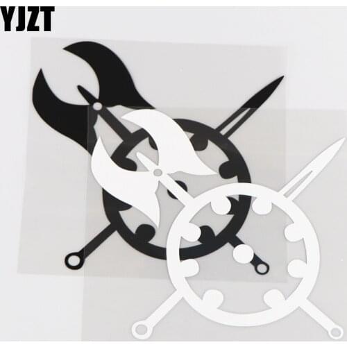 YJZT 16.0CM×17.0CM Personalized Weapon Double Sided Axe And Sword Car Sticker Vinyl Decal Pattern 1C-0001