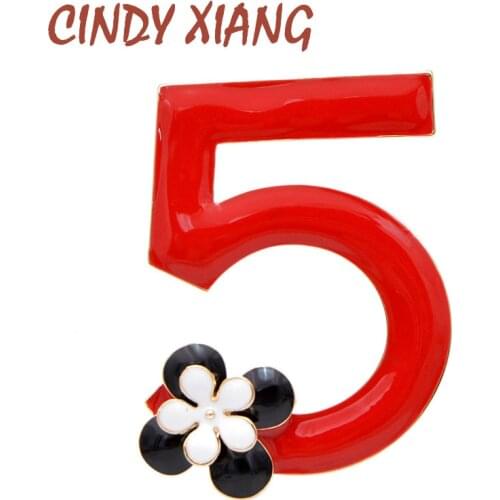 CINDY XIANG Red Color Enamel Number 5 Brooches for Women Five Letter Brooch Pin Elegant Fashion Jewelry New Design Good Gift