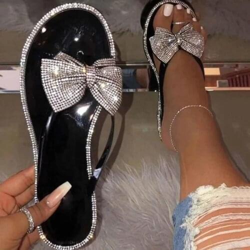 Women Flip Flops Summer Shoes Female Slippers Flat Slides Butterfly Knot Crystal Bling Sandals Beach Casual Womens Slippers