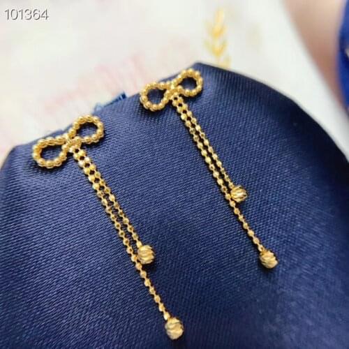 MADALENA SARARA Pure 18k Gold Earrings Simple Bow-Knot Tassel Women Earrings 18K Yellow Gold AU750