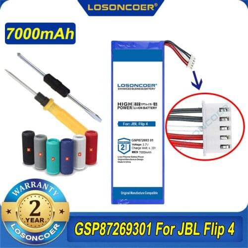 100% Original LOSONCOER 7000mAh GSP872693 01 For JBL Flip 4 Battery Flip4, Flip 4 Special Edition Speakers Battery Free Tools