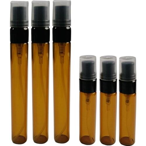 100Pieces/Lot 5ml 10ml Portable Brown Glass Perfume Bottles Atomizer Portable Contenitori Cosmetic Vial for Essential Oil