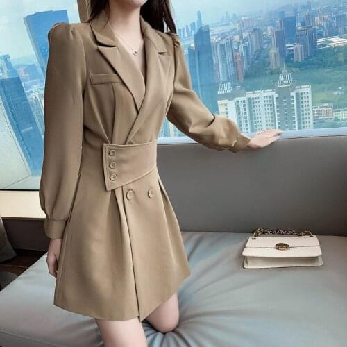 2021 Women Office Dress Women Dress Women Long Sleeved Mid Length High Waist Fashion Korean Dress