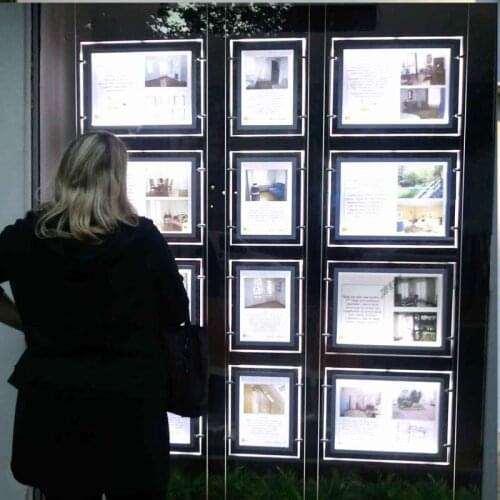 8PCS Estate Agent Led Window Display,Backlit Acrylic Panel light Pocket Double Sided Cable Wire Hanging Poster Holder Kits