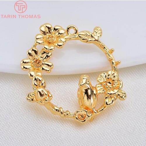 6PCS 20x23MM 24K Gold Color Plated Brass Tree Branch with Birds Charms Pendants High Quality DIY Jewelry Making Findings