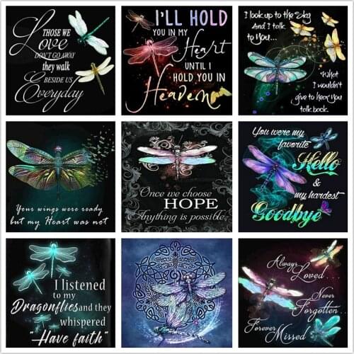 English Letter Diamond Painting Charm Dragonfly 5D DIY Full Diamond Embroidery Mosaic Cross Stitch Home Decorative Painting