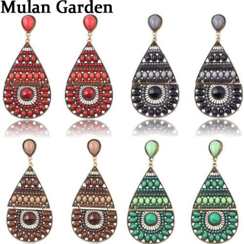 M&G 5 Colors Bohemian Plate with Vintage Earrings Fashion Jewelry Large Droplet Pendant Birthday Gift Earrings for Women