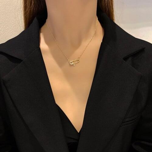Zircon Pin Pendant Chokers Necklaces For Women Gold Color Clavicle Chain Creativity Personality Charm Female Party Jewelry New