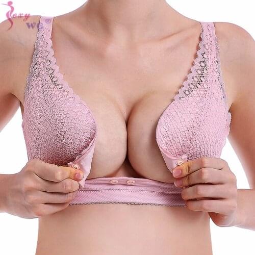 SEXYWG Nursing Bra Breastfeeding Sleep Bras Front Button Wire Free Thin Pad with Lace Pregnancy Underwear Pregnant Clothes