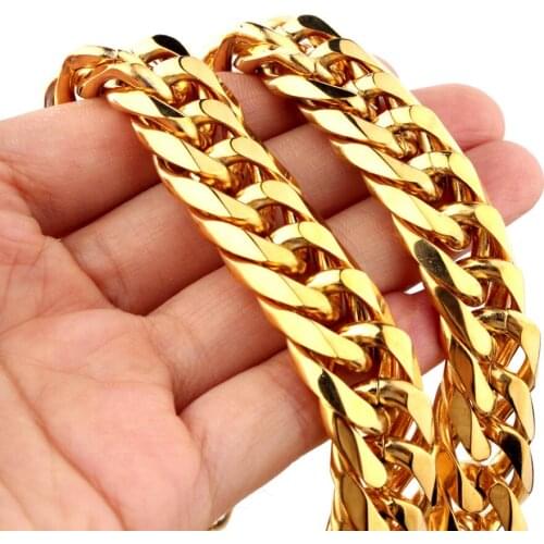 Granny Chic Mens Gold Tone 100% Pure Stainless Steel Horsewhip Link Necklace Chain Cool Strong Jewelry 16mm7"-40"