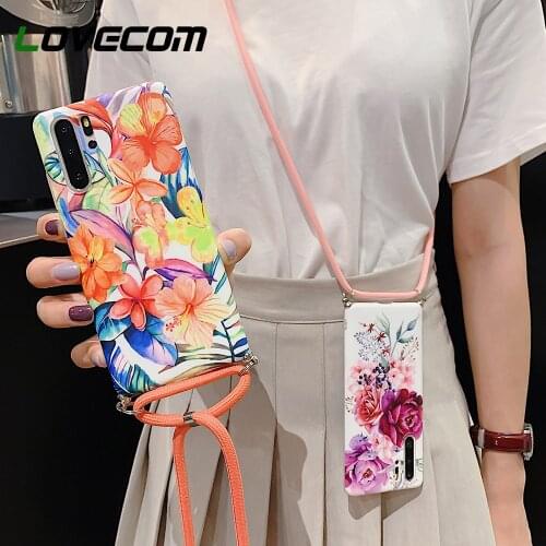 LOVECOM Retro Flower Case With Hanging Rope For Samsung S21 S20 S10 S9 S8 Plus Note 20 9 8 Note 10 Pro Case Soft IMD Back Cover