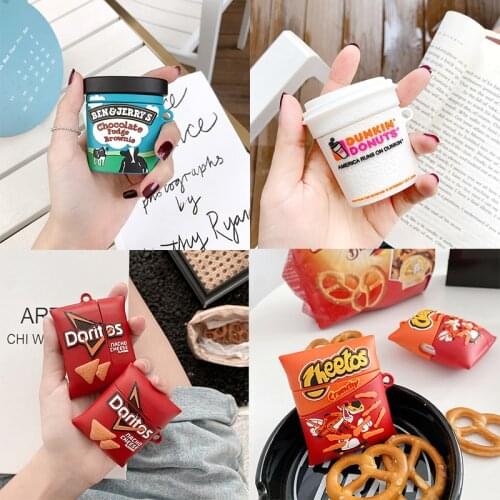 Food Dunkin 3D Case For AirPods 1 2 Pro Box Brand Ben Jerry Potato Chips Soft Silicone Wireless Bluetooth Earphone Protect Cover