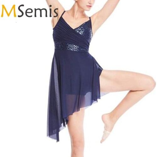 Kids Girls Spaghetti Straps V-Neck Sequined Ballroom Dance Competition Dresses Costumes Dance Class Leotard Kids Lyrical Dress