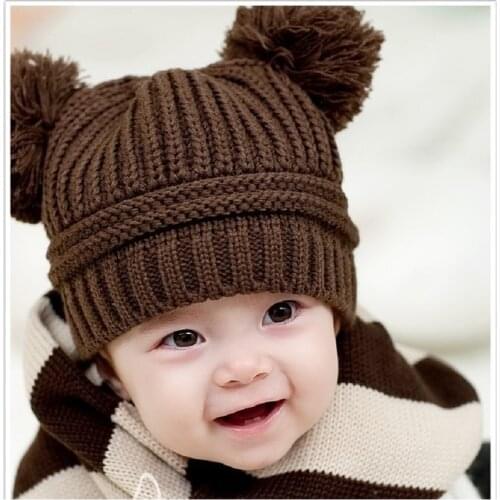 Solid Crochet Baby Caps Kids Beanies Skull Children Berets Bonnet Knitted Boys Cap Winter Warm Bomber Hats Infant Cap