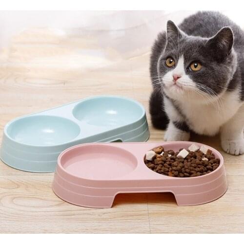 Double Pet Dog Bowls Pet Food Water Feeder Plastic Drinking Dish Feeder Cat Puppy Feeding Supplies Small Dog Accessories