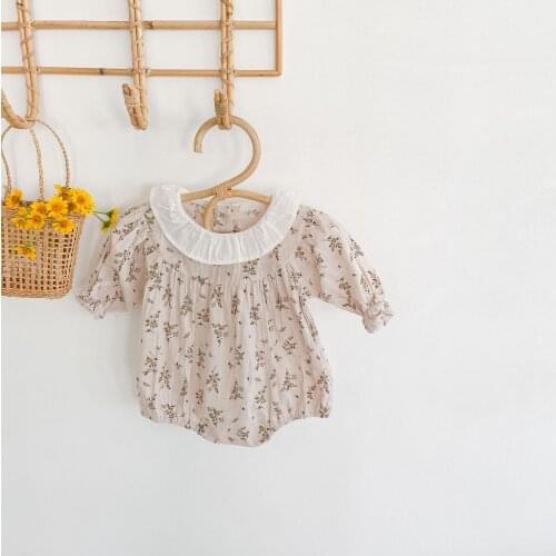 Newborn Baby Girl Bodysuits Doll Collar Cotton Long Sleeve Korean Style Infant Jumpsuit