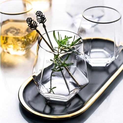 Creative European Style Drinking Vessel Hexagonal Crystal Glass Household Whisky Red Wine Cup Beer Steins Simple Geometry Cups