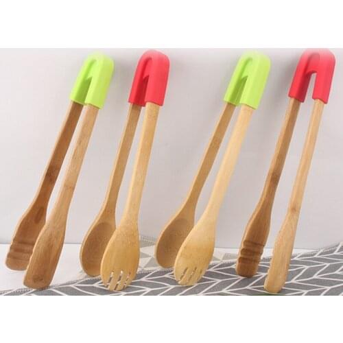 Kitchen Bamboo Food Tongs Detachable Serving Tongs Barbecue Tongs Toast Salad Tongs Clip for Home Kitchen Tools