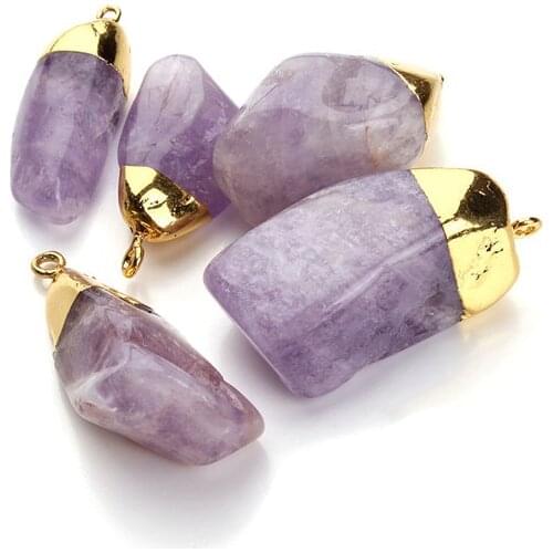 1PC Purple Natural Amethyst Gemstone Pendant Quartz Crystal Point Healing Stone Irregular Necklace Pendant Home Decor