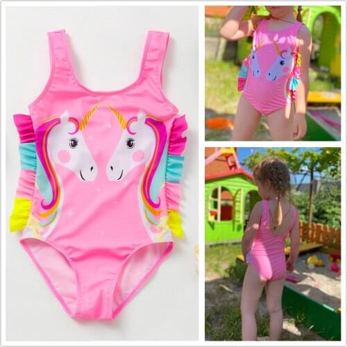 2021 Unicorn Girls Swimsuit Prety Girl One-piece Bathing Suits Children Girls Summer Beach Wear Kids Girls Fashion Swimwear 9069