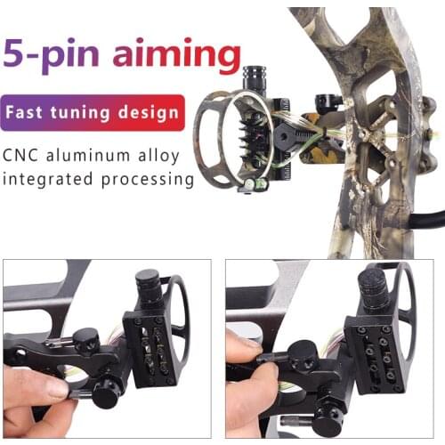 Bow Black Archery Bow Sight 5 Pin Bow and Arrows Set Fine Tuning Hunting