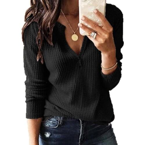 Fashion Women Formal Business V Neck Solid Color Long Sleeves Loose Casual Top T Shirt Blouse