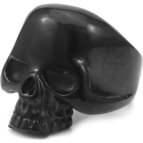 Gokadima Black Silver Color Smooth Men Rings Skull Boys Male 316l Stainless Steel ring Skeleton Biker Jewelry PUNK ROCK