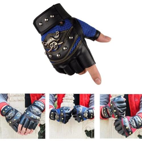 New Arrive Cool Bicycle Gloves Pirate Head Non-Slip Shock Net Top Half Fingertip Leather Gloves Breathable Bike Bicycle Glove