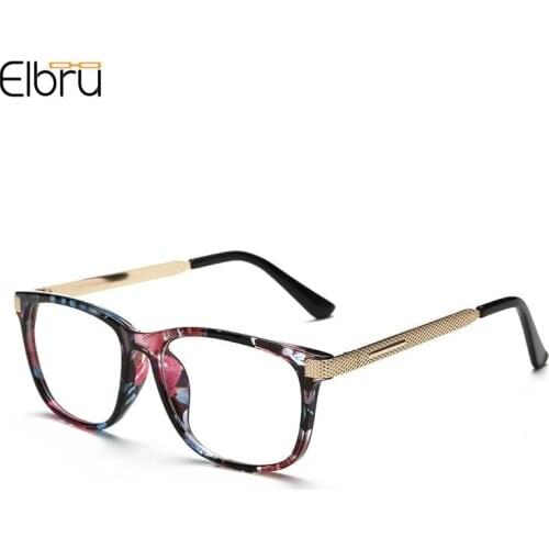 Elbru Leopard Print Big Frame Glasses Fashion Retro Square Reading Glasses Frame Women Men Metal Flat Mirror Eyeglasses Unisex