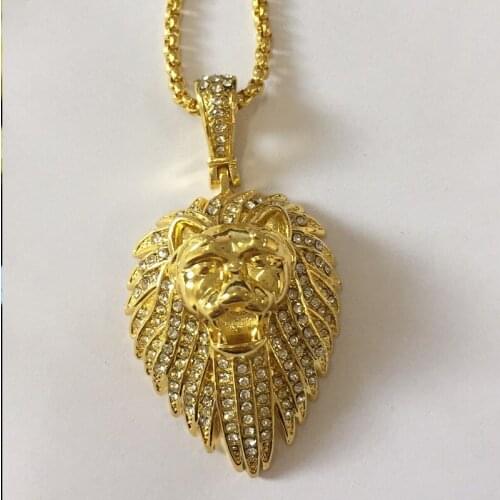 Milangirl Trendy Hip Hop Rock Punk Crown Lion Head Shape Pendant Necklaces All Crystal Luxury Necklace Party Accessories