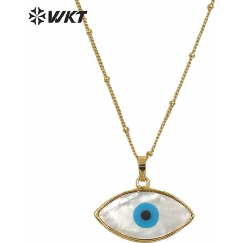 WT-JN047 Unique WKT Latest evil eye shell necklaces pendants with 24k gold trim Natural shell Beautiful evil eye for necklaces