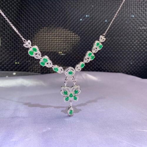 Luxury elegant style green emerald gemstone necklace for women silver jewelry birthday party ornament first choice natural gem
