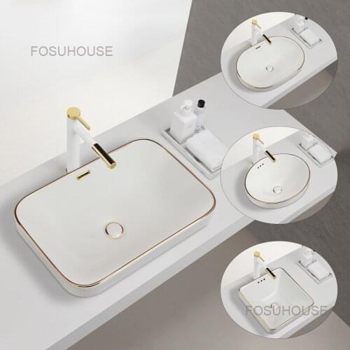 Light Luxury Bathroom Sinks Basin Semi Embedded Washbasin Under The Platform Balcony Ceramic Wash Basin Bathroom Sink