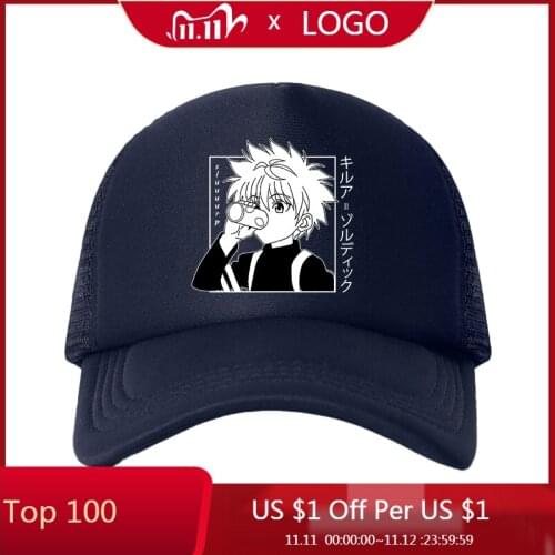 Harajuku Hunter X Hunter Mesh Baseball Cap Adjustable Snapback Hats For Women Men Hip Hop Anime Trucker Cap Streetwear Dad Hats