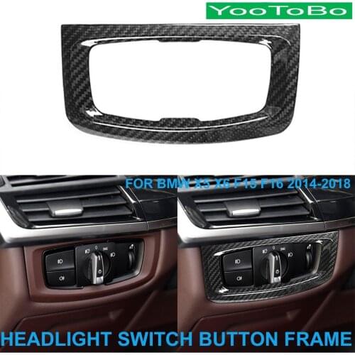 LHD RHD Car Styling Real Carbon Fiber Front Headlight Switch Button Frame Cover Trim Panel Stick For BMW X5 X6 F15 F16 2014-2018