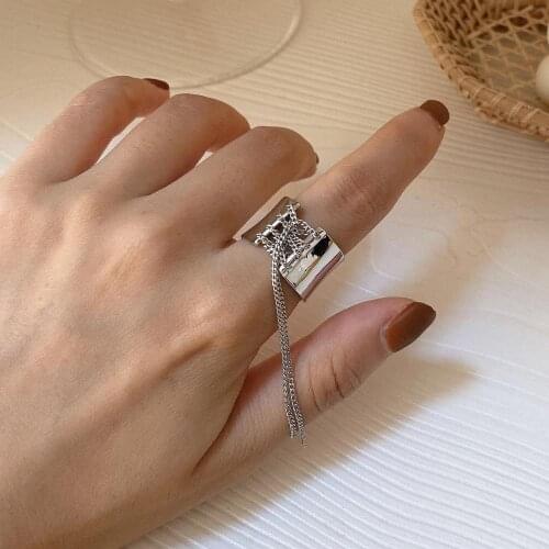 Punk Hip Hop Design Silver Color Tassel Rings For Women Personalized Straw Chain Finger Ring Jewelry