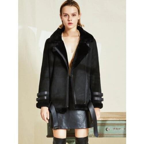 Womens B3 Shearling Jacket Womens Short Motorcycle Jacket Womens Winter Leather Warm Jacket